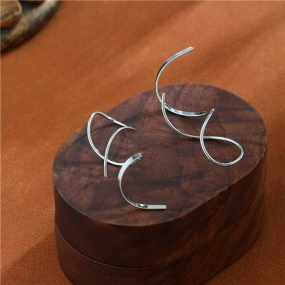 14K gold silver spiral dangle earrings women hypoallergenic lightweight jewelry - Picture 3 of 7